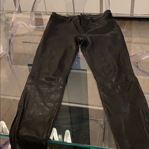 J Brand Black Soft Leather Ankle-Zip Pants